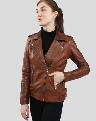 Women's Gigi Brown Motorcycle Leather Jacket – view 5
