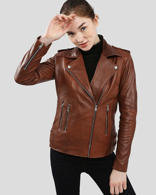 Women's Gigi Brown Motorcycle Leather Jacket – view 6