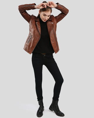 Women's Gigi Brown Motorcycle Leather Jacket – view 7
