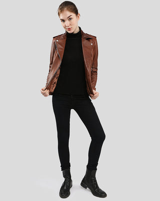 Women's Gigi Brown Motorcycle Leather Jacket – view 8