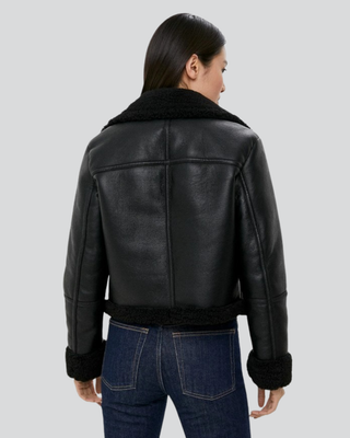 Womens Alivia Shearling Cropped Leather Biker Jacket 2