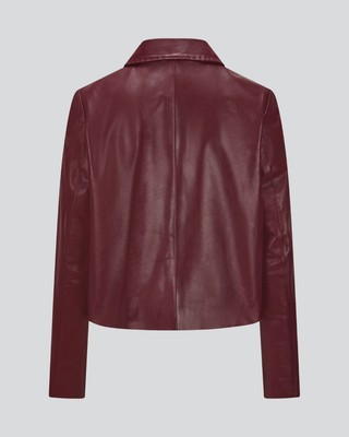 Womens Sancia Burgundy Leather Jacket with Button Front & Collar 5