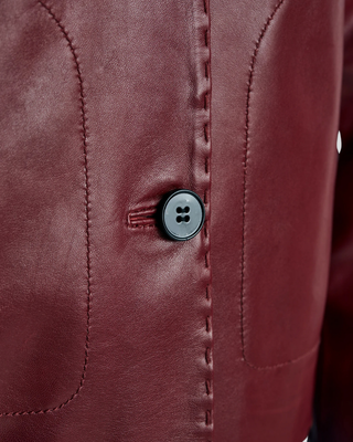 Womens Sancia Burgundy Leather Jacket with Button Front & Collar 6