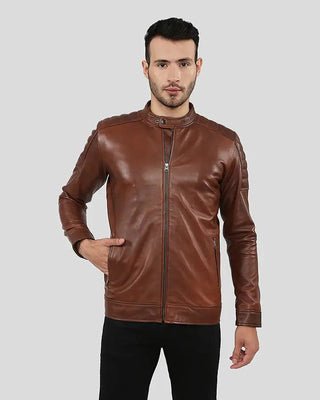 Men's Albie Brown Slim Fit Racer Leather Jacket