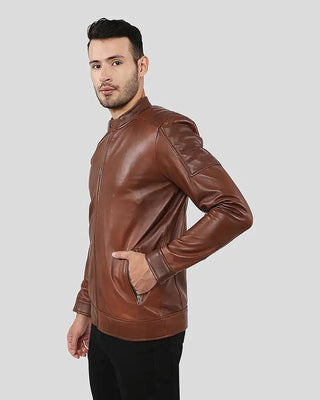 Men's Albie Brown Slim Fit Racer Leather Jacket – view 6
