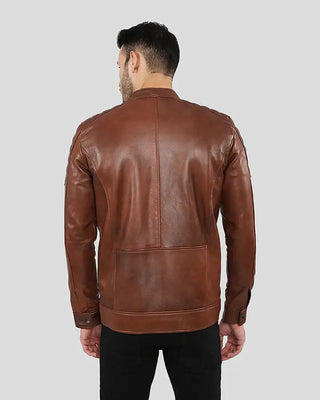 Men's Albie Brown Slim Fit Racer Leather Jacket – view 7