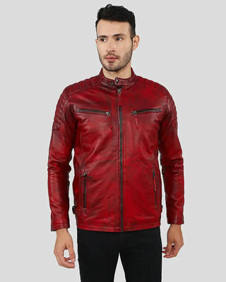 Men's Asher Distressed Red Quilted Racer Leather Jacket – view 5