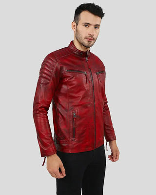 Men's Asher Distressed Red Quilted Racer Leather Jacket