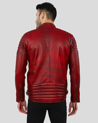 Men's Asher Distressed Red Quilted Racer Leather Jacket – view 6