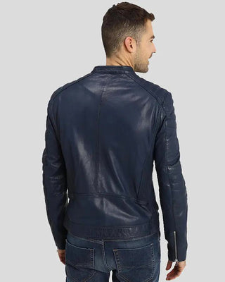 Men's Olin Blue Biker Leather Jacket – view 3