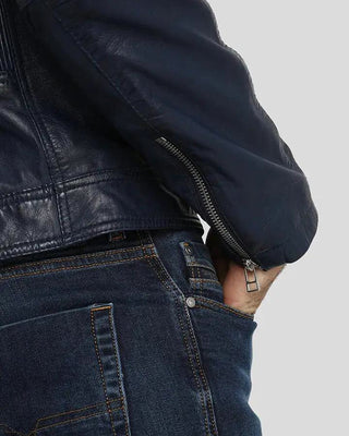 Men's Olin Blue Biker Leather Jacket – view 4