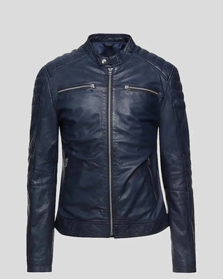 Men's Olin Blue Biker Leather Jacket – view 5