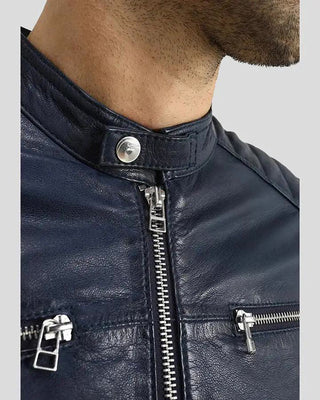 Men's Olin Blue Biker Leather Jacket – view 6