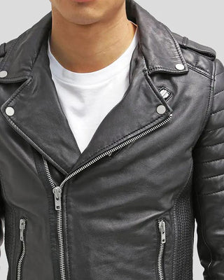 Men's Cain Black Slim Fit Biker Leather Jacket – view 3