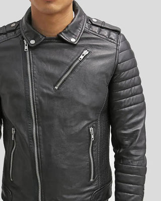 Men's Cain Black Slim Fit Biker Leather Jacket – view 4