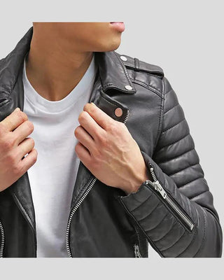 Men's Cain Black Slim Fit Biker Leather Jacket – view 5