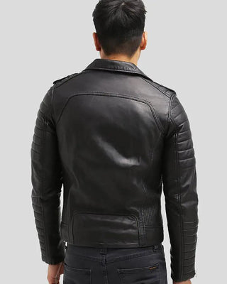 Men's Cain Black Slim Fit Biker Leather Jacket – view 6