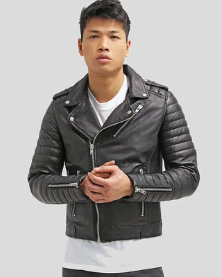 Men's Cain Black Slim Fit Biker Leather Jacket