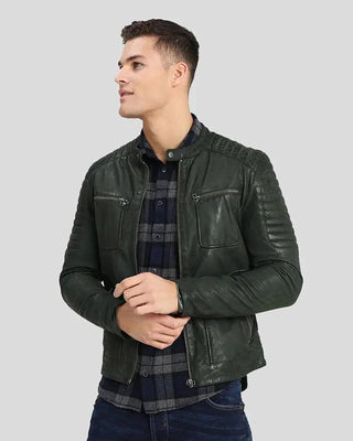 Men's Cleo Green Biker Leather Jacket