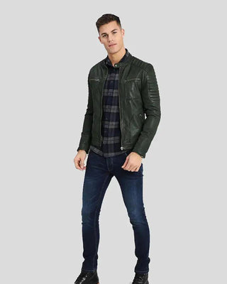 Men's Cleo Green Biker Leather Jacket – view 3