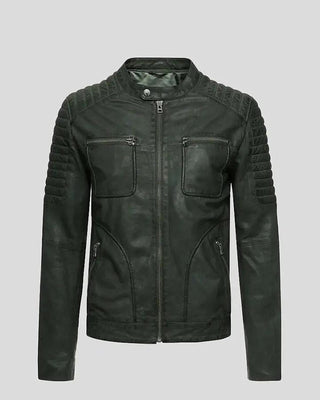Men's Cleo Green Biker Leather Jacket – view 5