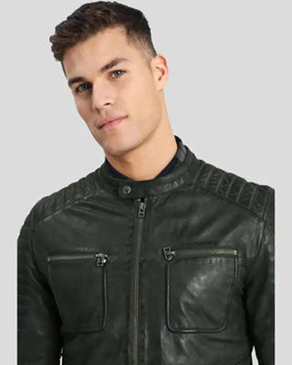 Men's Cleo Green Biker Leather Jacket – view 2