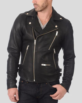 Men's Coby Black Biker Leather Jacket – view 2