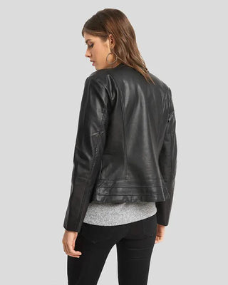 Women's Cora Black Biker Leather Jacket – view 4