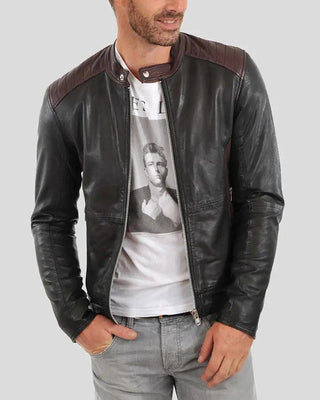 Men's Euan Black Biker Leather Jacket – view 2