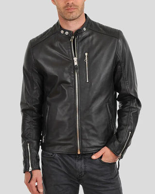 Men's Fraser Black Biker Leather Jacket – view 2