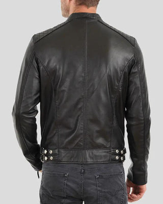 Men's Fraser Black Biker Leather Jacket – view 3
