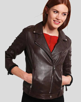 Women's Luna Brown Biker Leather Jacket