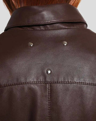 Women's Luna Brown Biker Leather Jacket – view 4