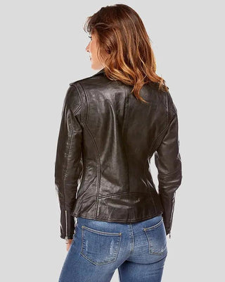 Women's Mya Black Biker Leather Jacket – view 2