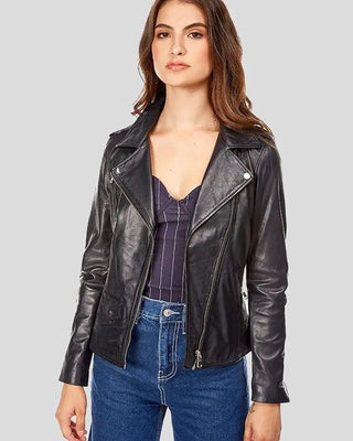 Women's Mya Black Biker Leather Jacket – view 3