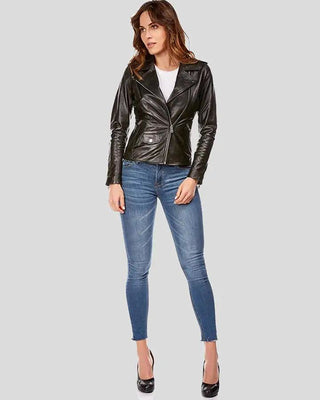 Women's Mya Black Biker Leather Jacket – view 4