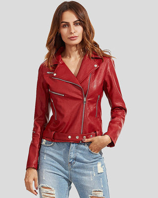 Women's Orla Red Biker Leather Jacket
