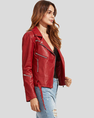 Women's Orla Red Biker Leather Jacket – view 2