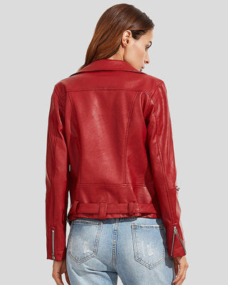 Women's Orla Red Biker Leather Jacket – view 3