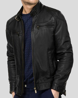 Men's Charles Black Biker Leather Jacket – view 2