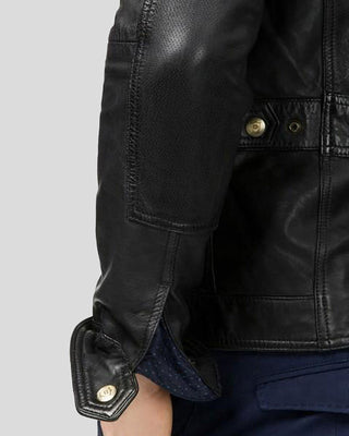 Men's Charles Black Biker Leather Jacket – view 4