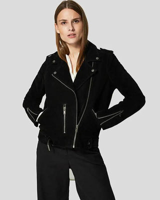 Women's Gracie Black Suede Biker Leather Jacket