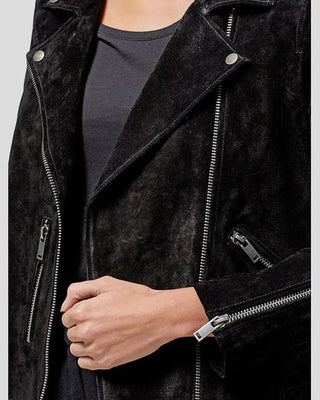 Women's Gracie Black Suede Biker Leather Jacket – view 2