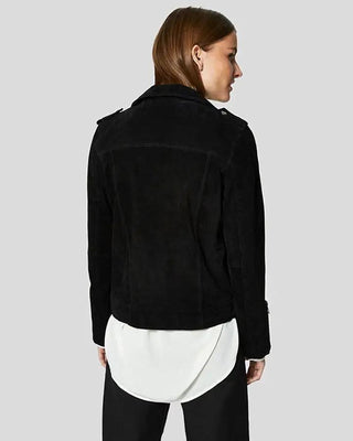 Women's Gracie Black Suede Biker Leather Jacket – view 3