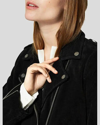 Women's Gracie Black Suede Biker Leather Jacket – view 4