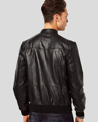 Men's Reggie Black Bomber Leather Jacket – view 2