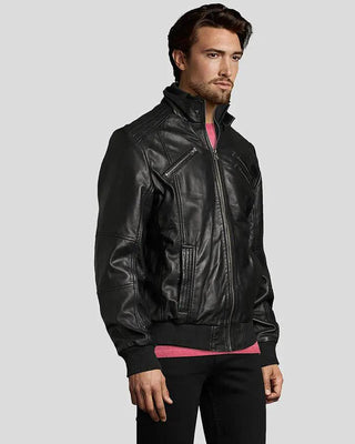 Men's Mike Black Bomber Leather Jacket – view 2