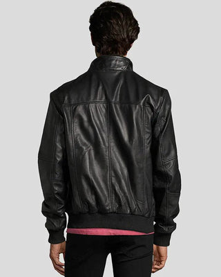 Men's Mike Black Bomber Leather Jacket – view 3