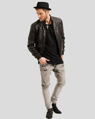 Men's Mosh Black Bomber Leather Jacket – view 2