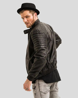 Men's Mosh Black Bomber Leather Jacket – view 3